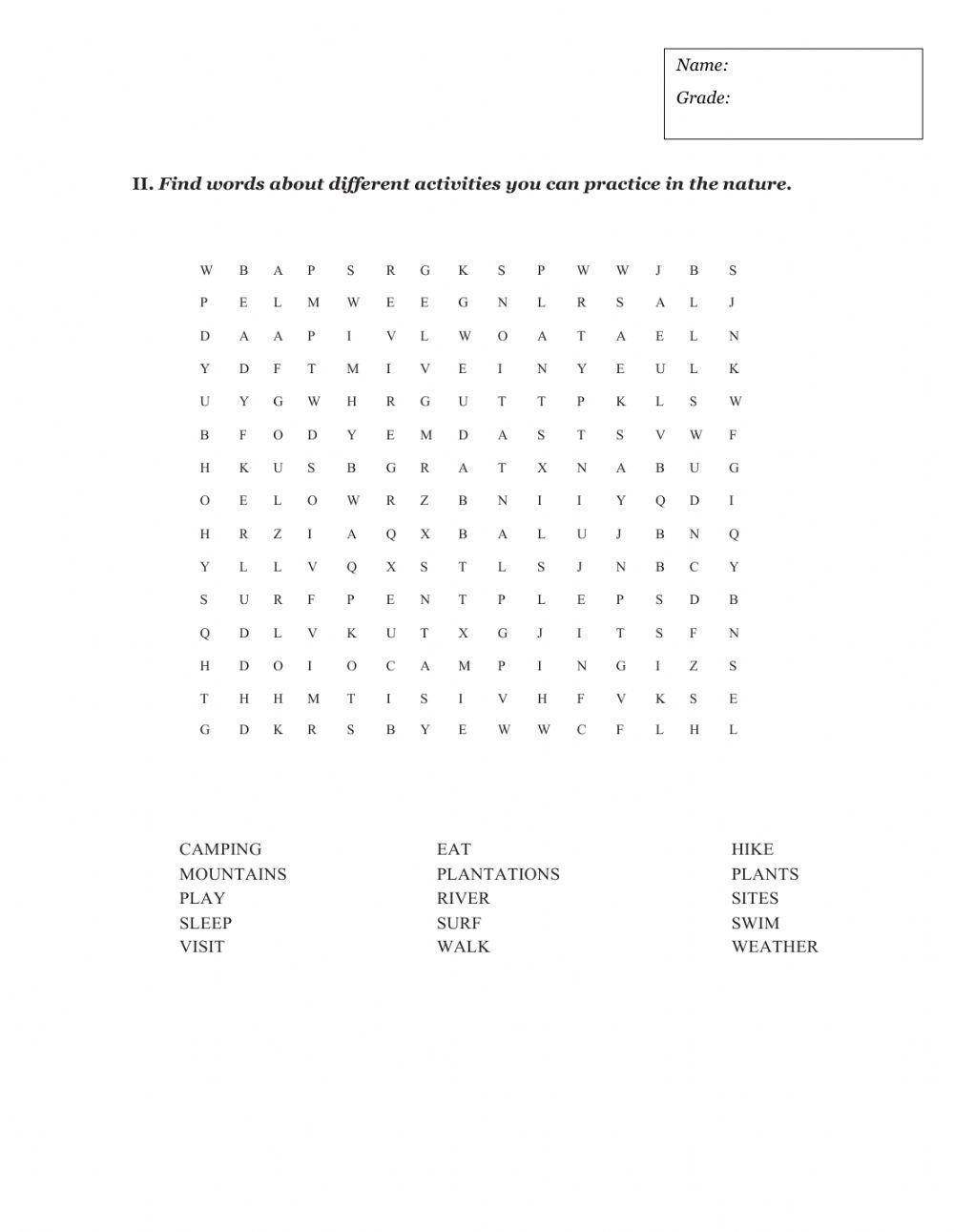 Outdoor Activities online worksheet | Live Worksheets