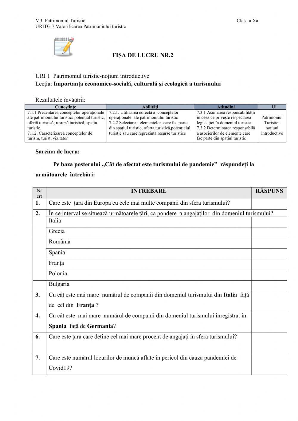 FL2 Importanța turismului