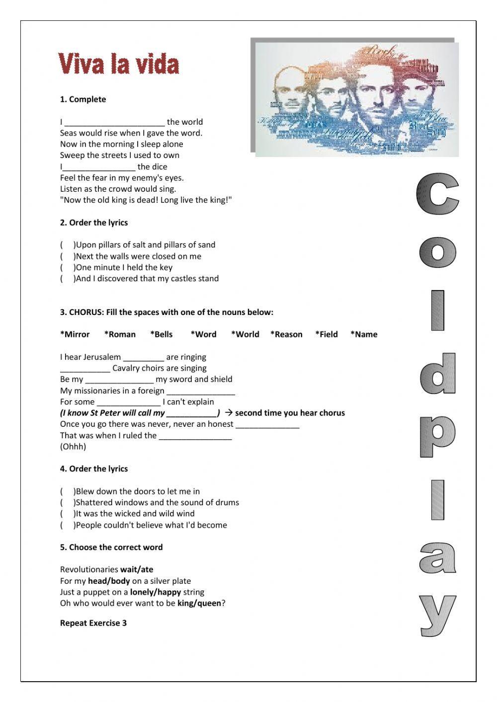 Song worksheet Song worksheet