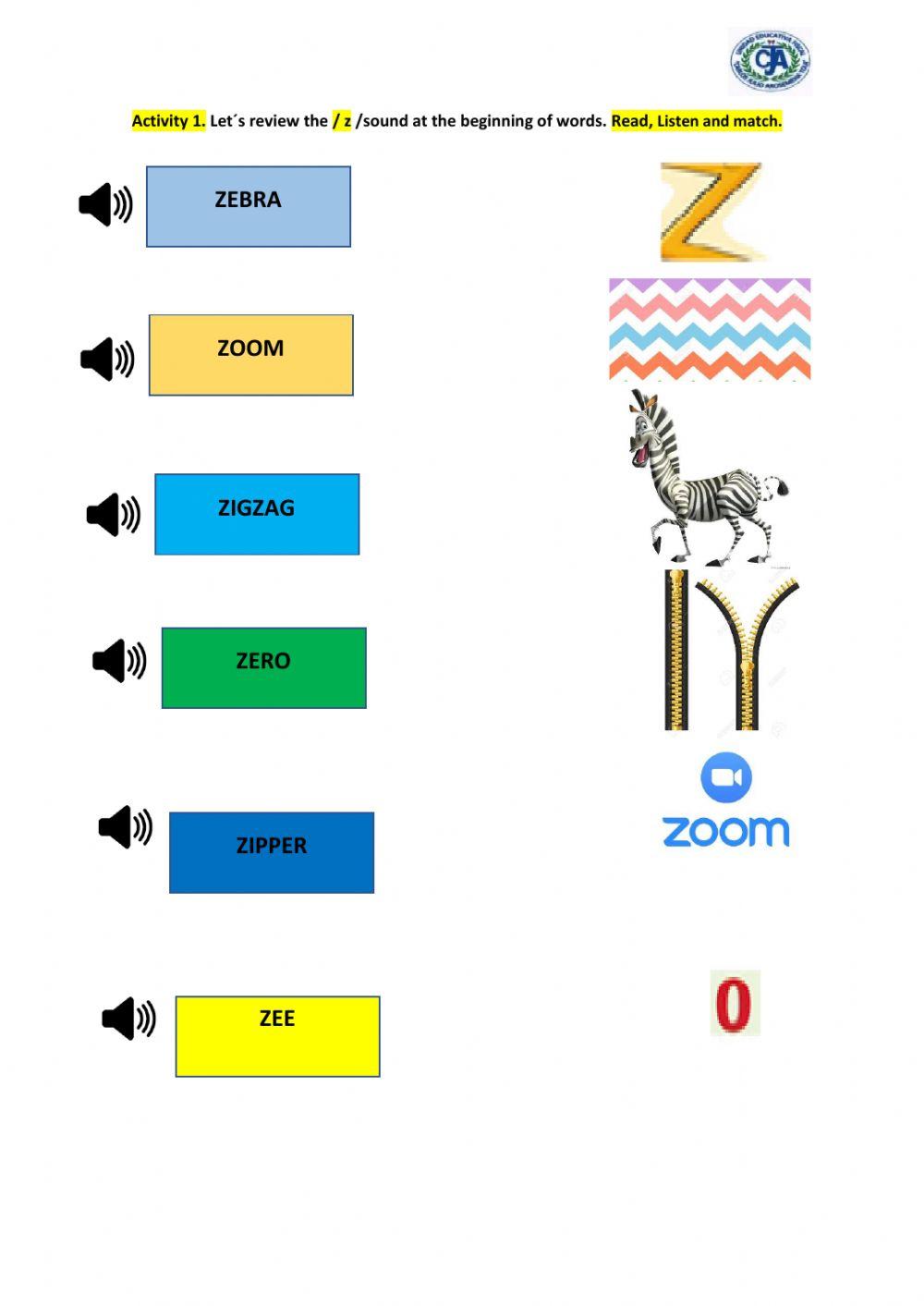 Z sound and listen activity worksheet Live Worksheets