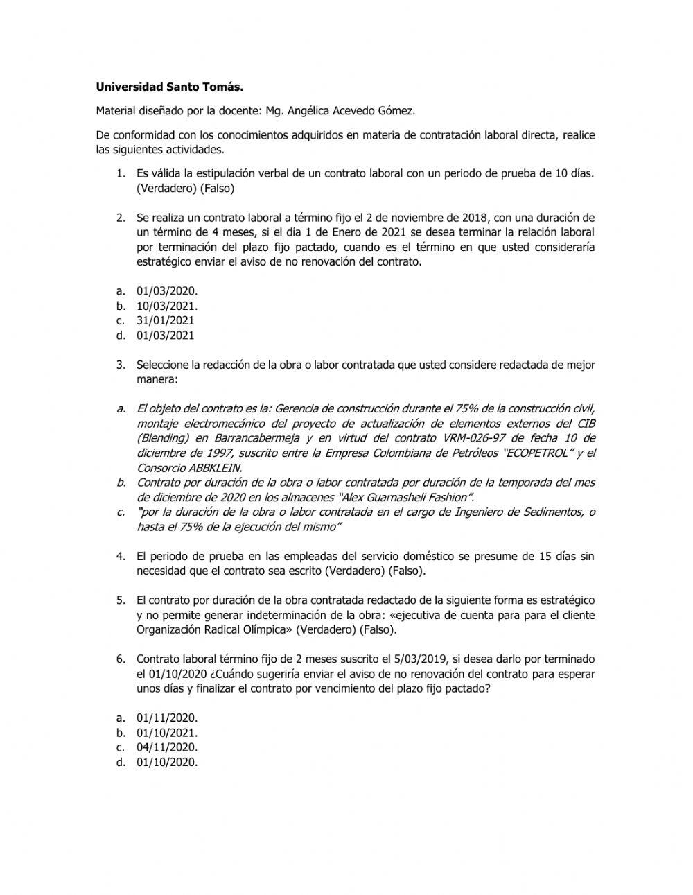 Taller contratación laboral - ejercicios