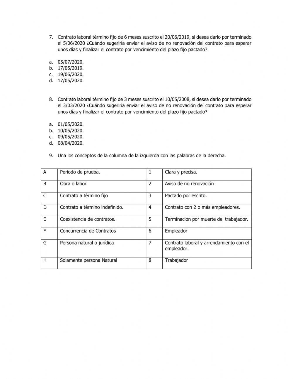 Taller contratación laboral - ejercicios