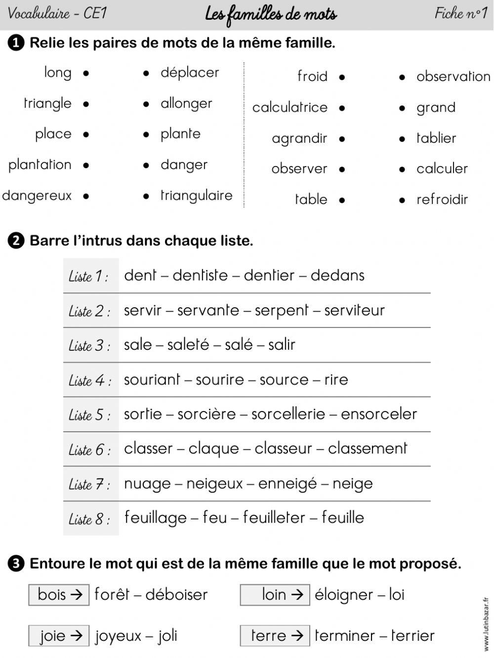 Mots De La Même Famille Que Forêt familles de mots 2 online exercise for | Live Worksheets