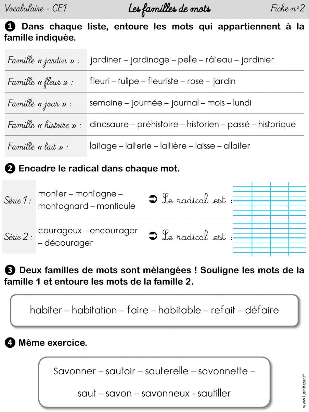 Mots De La Même Famille Que Fleur familles de mots 2 online exercise for | Live Worksheets