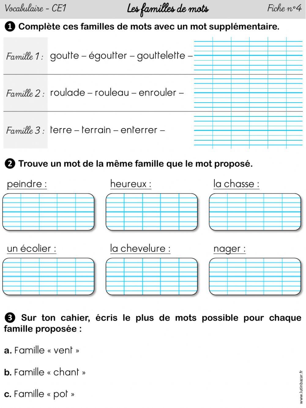 Mots De La Même Famille Que Terre familles de mots 2 online exercise for | Live Worksheets