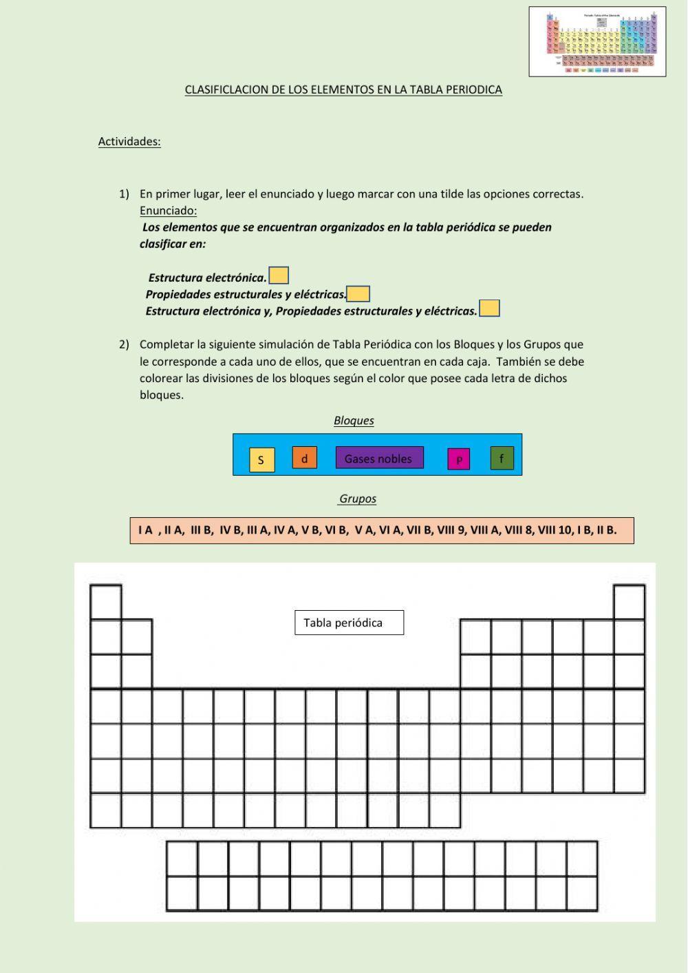 Clasificación de los Elementos en la Tabla Periodica