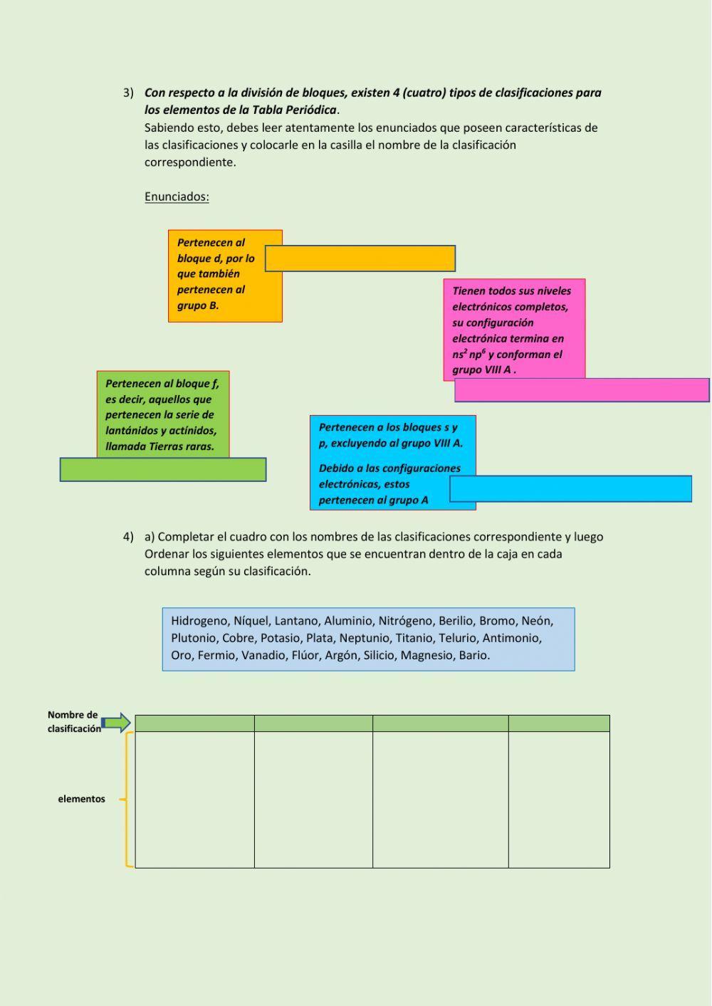 Clasificación de los Elementos en la Tabla Periodica