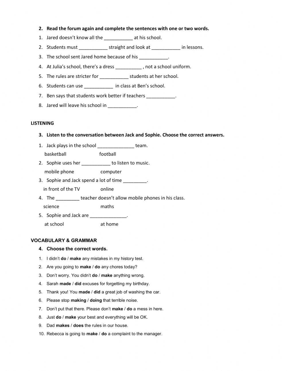 Unit 2 Quiz 4to año C online exercise for