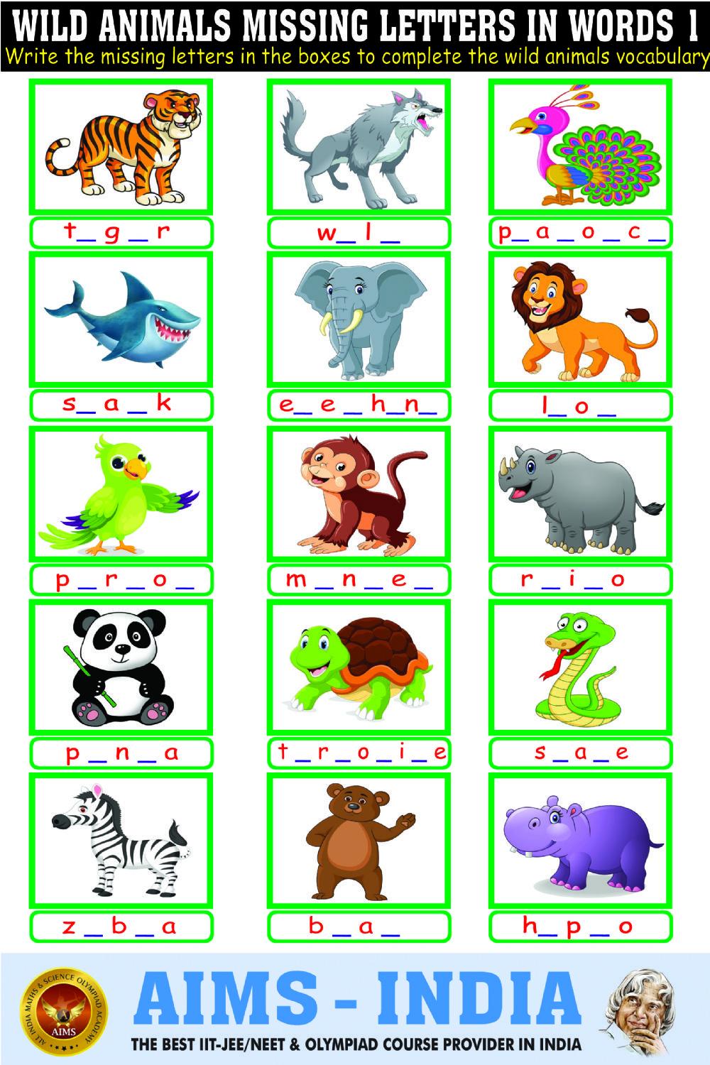 Wild animals missing letters 01