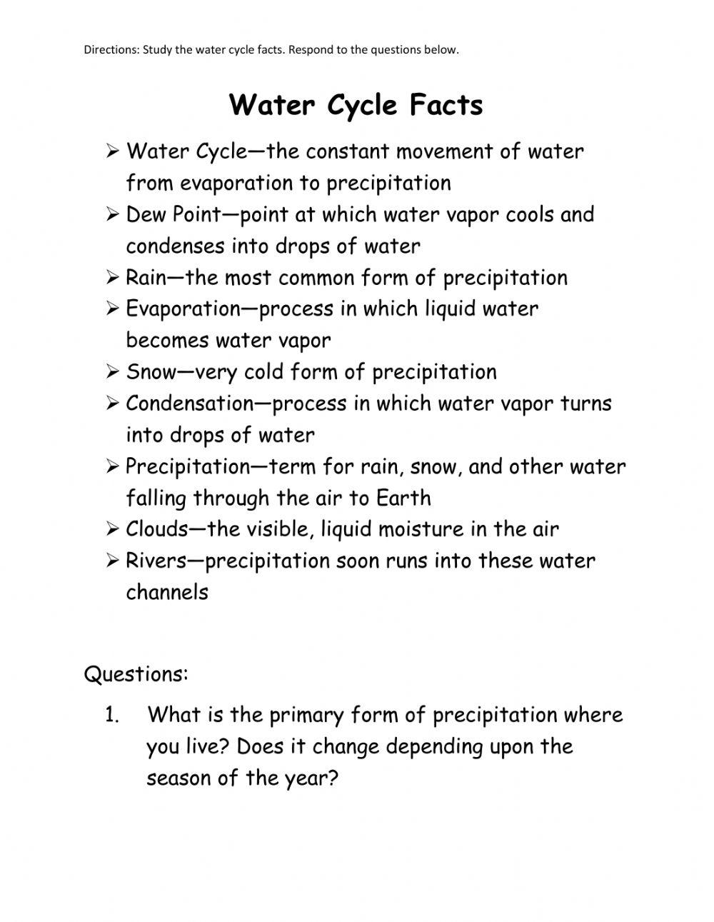The Water Cycle Facts