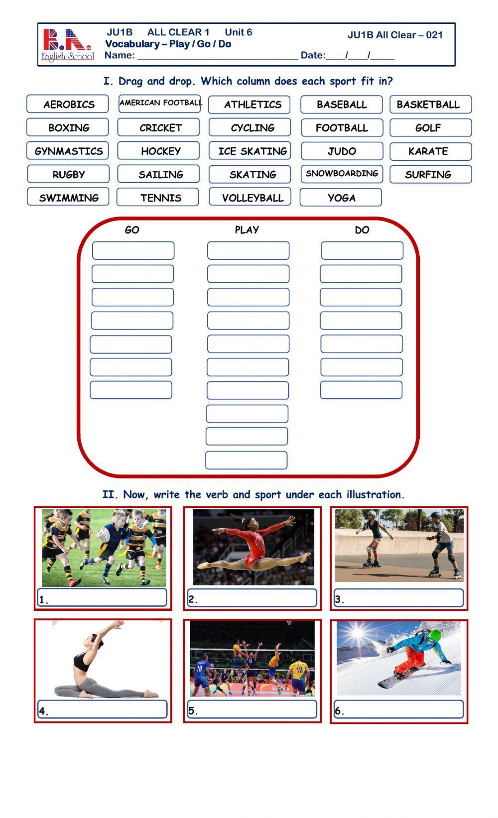 I go in for sports. Worksheets Sport 8 класс. Задание на go do Play. Play go do Sports упражнения. Sport games Worksheets.