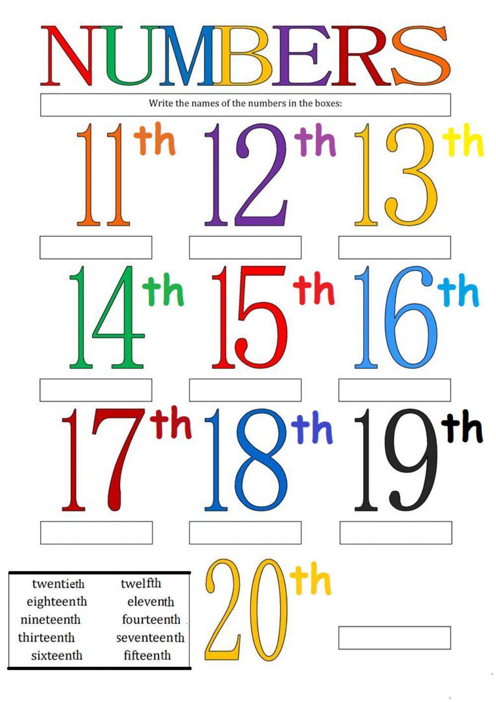 Ordinal Numbers 11-20