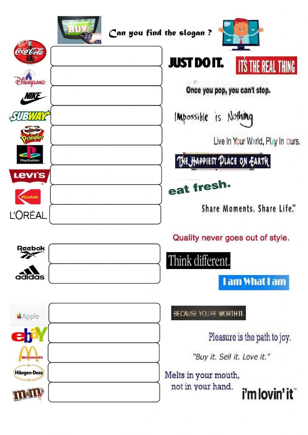 Famous Advertising Slogans Worksheet