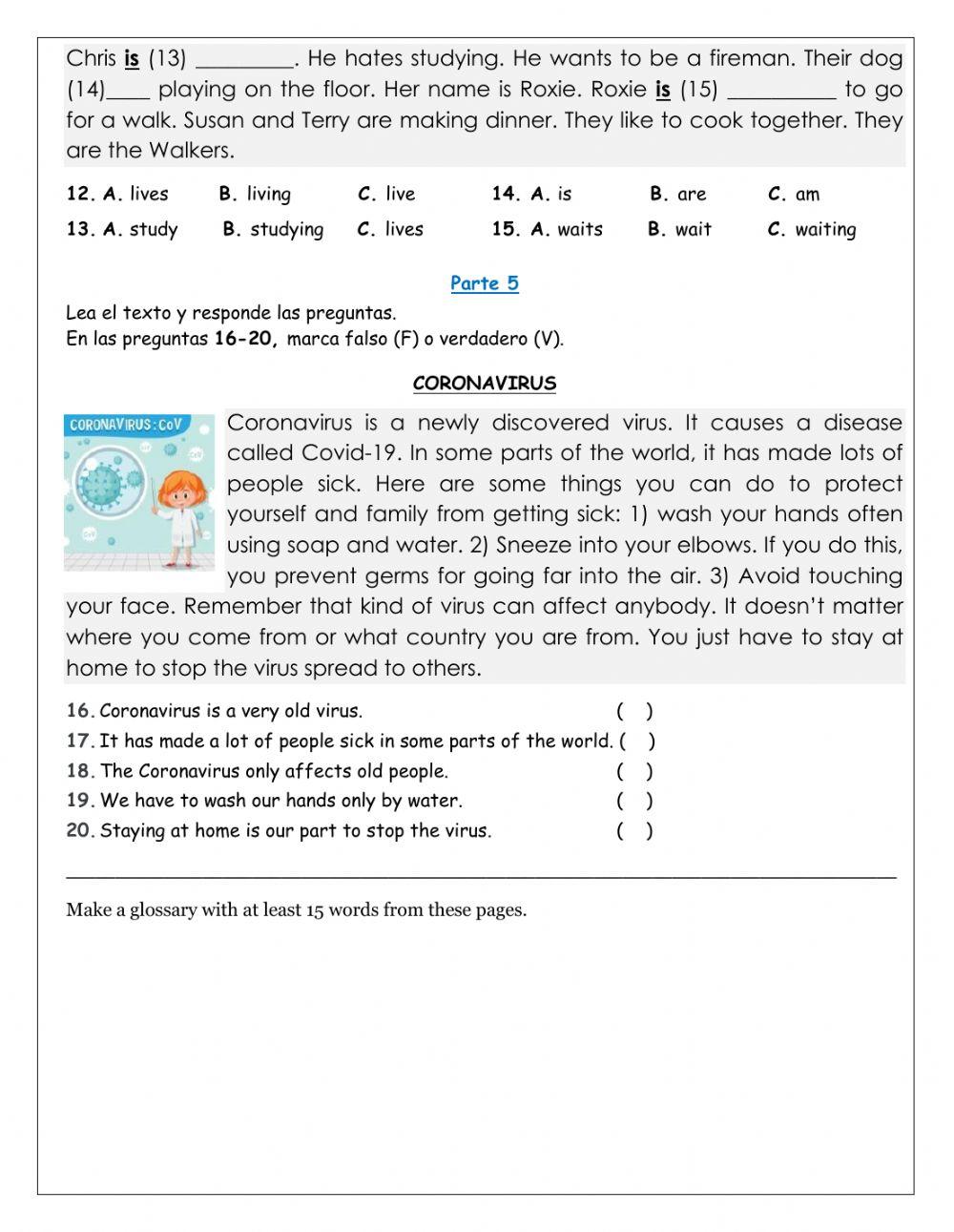 ICFES PRACTICE: Coronavirus and daily routines