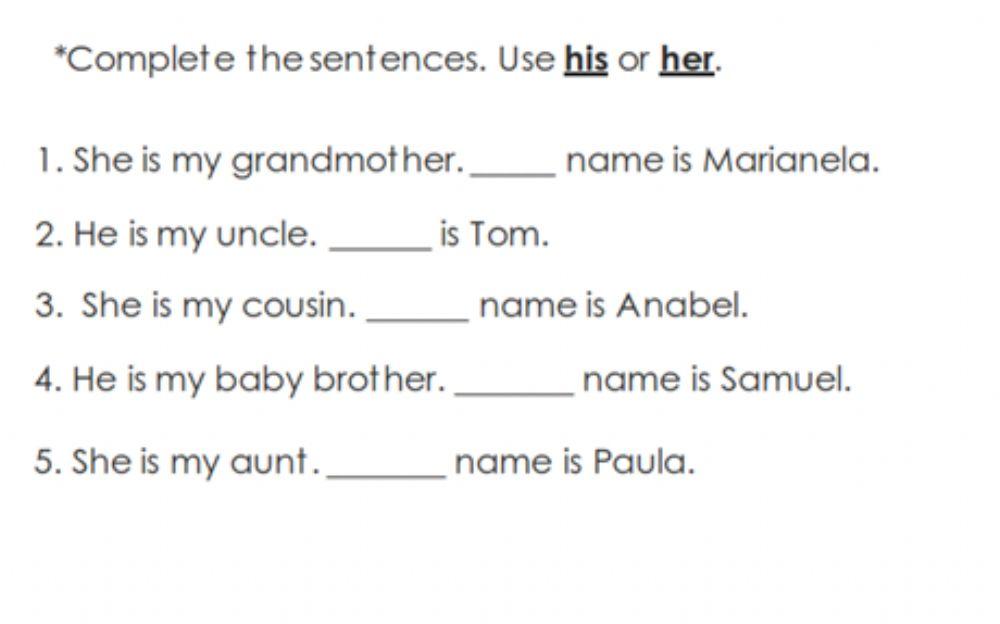 Possessive Adjectives his and her