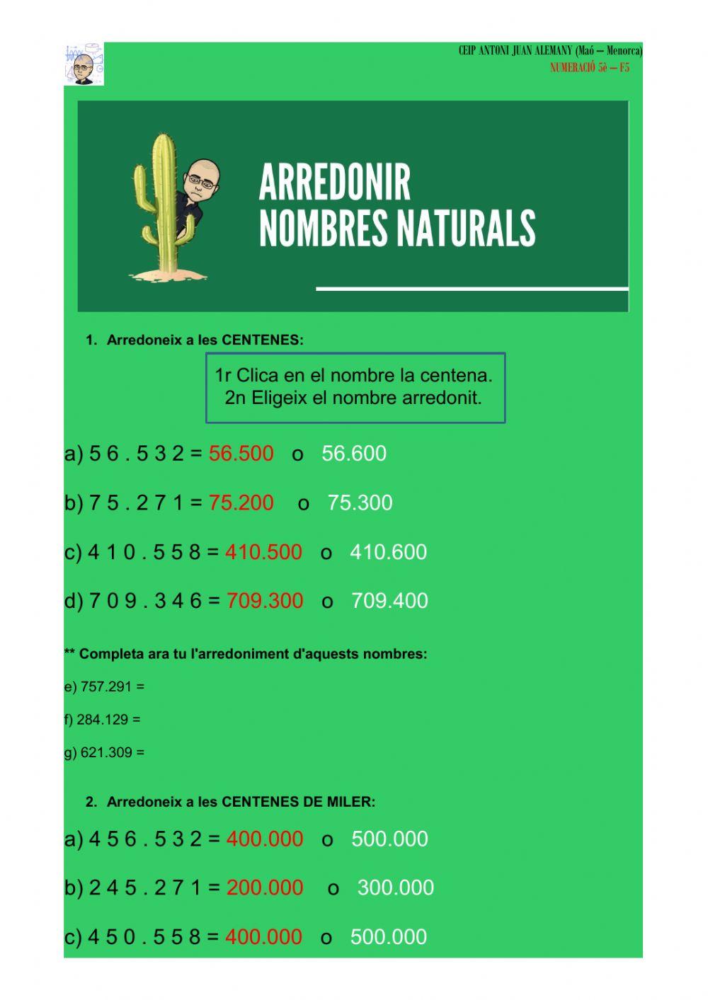 Numeració: arredonir nombres naturals