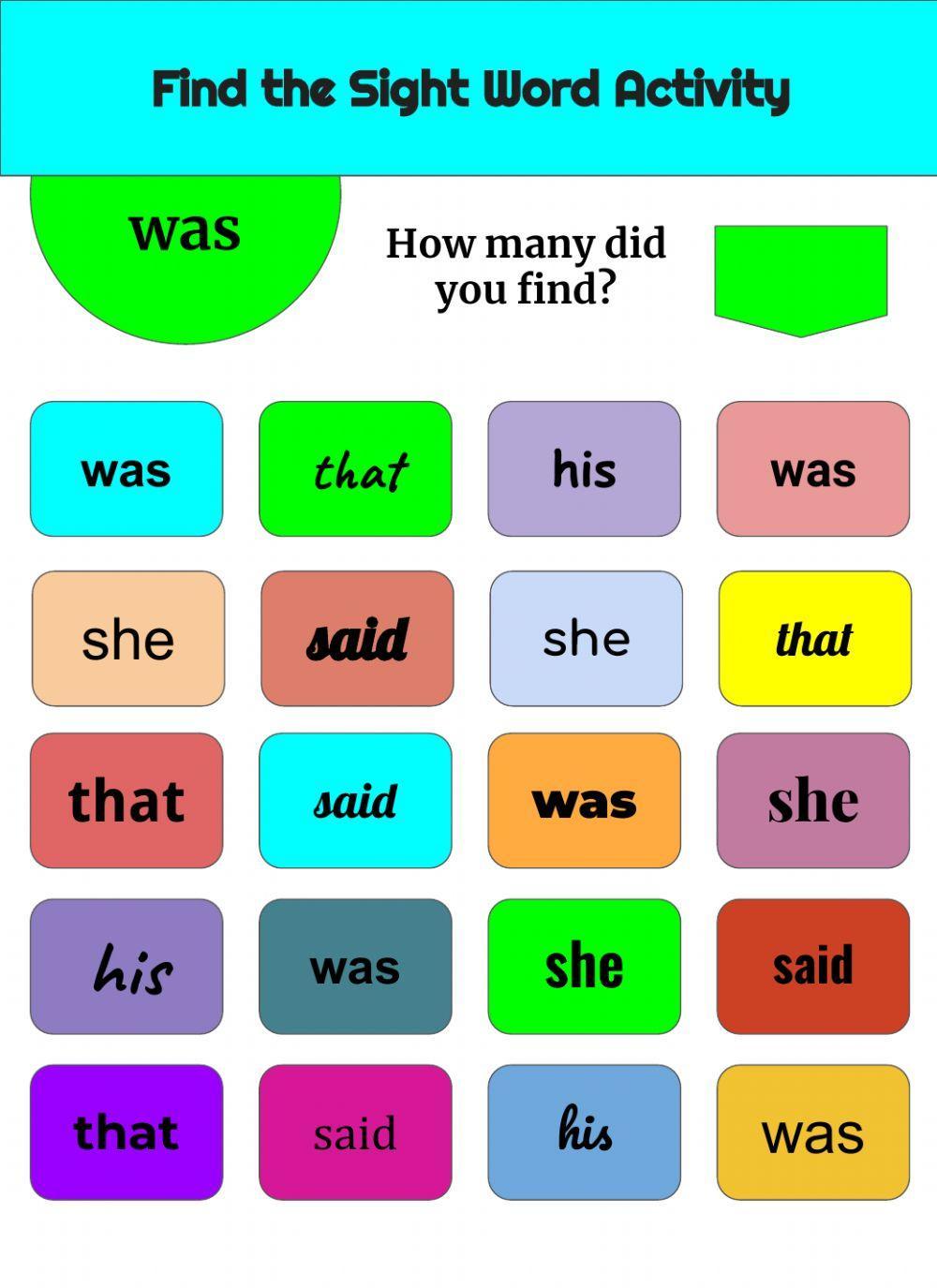 Find the Sight Word List 1 Week 3