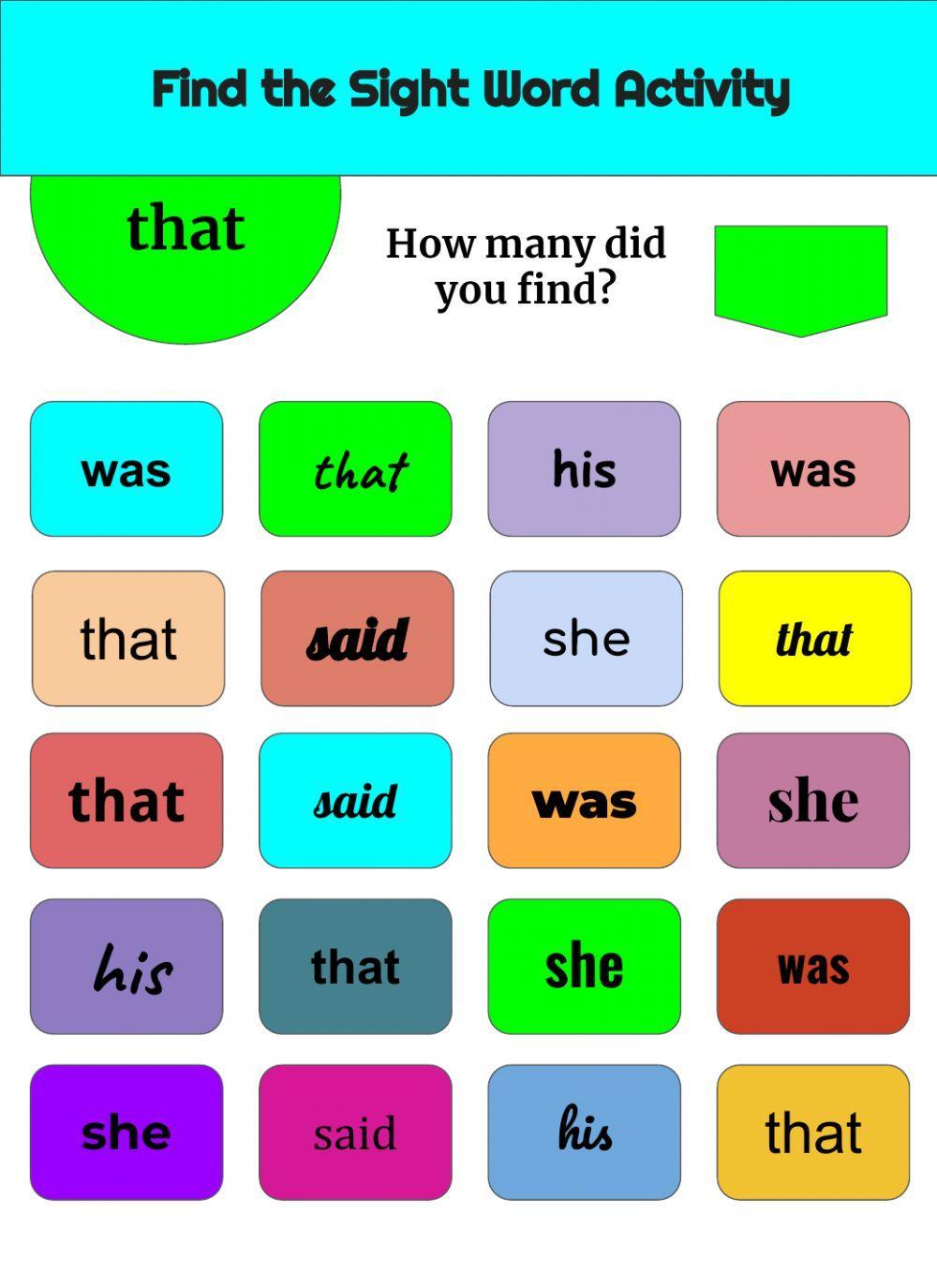 Find the Sight Word List 1 Week 3