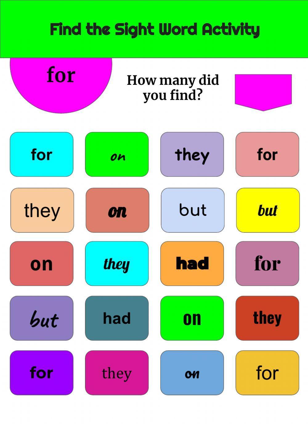 Find the Sight Word List 1 Week 4