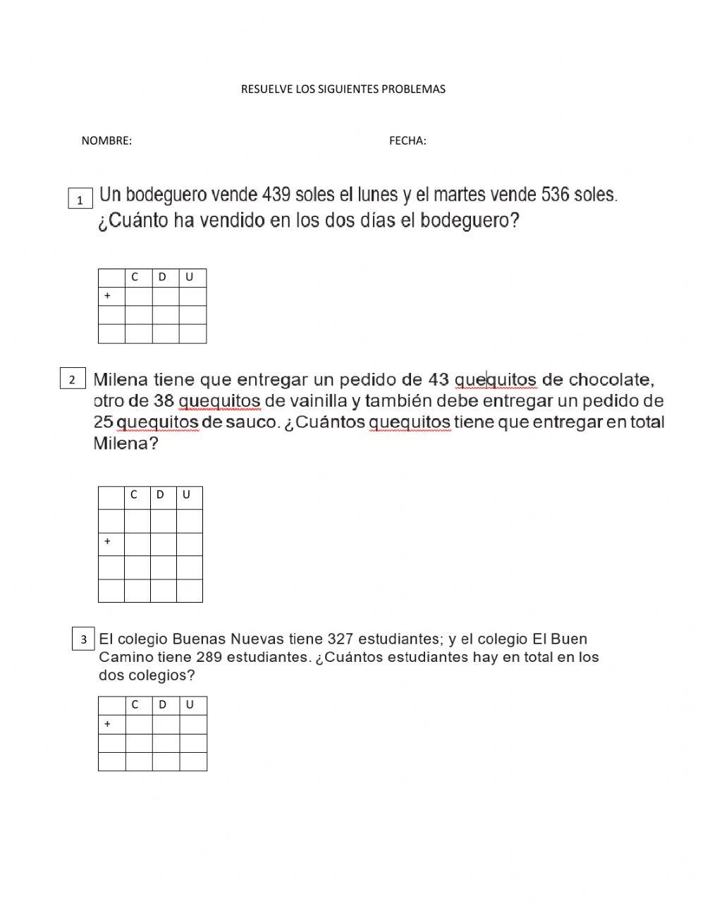 Problemas de adición