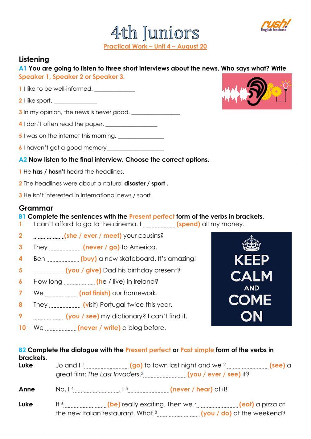 4th Juniors Practical Work Unit 4