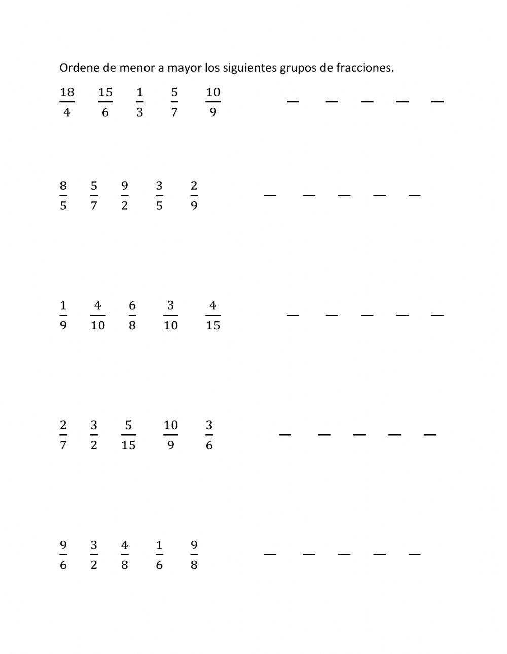 Comparación entre fracciones distinto numerador y denominador
