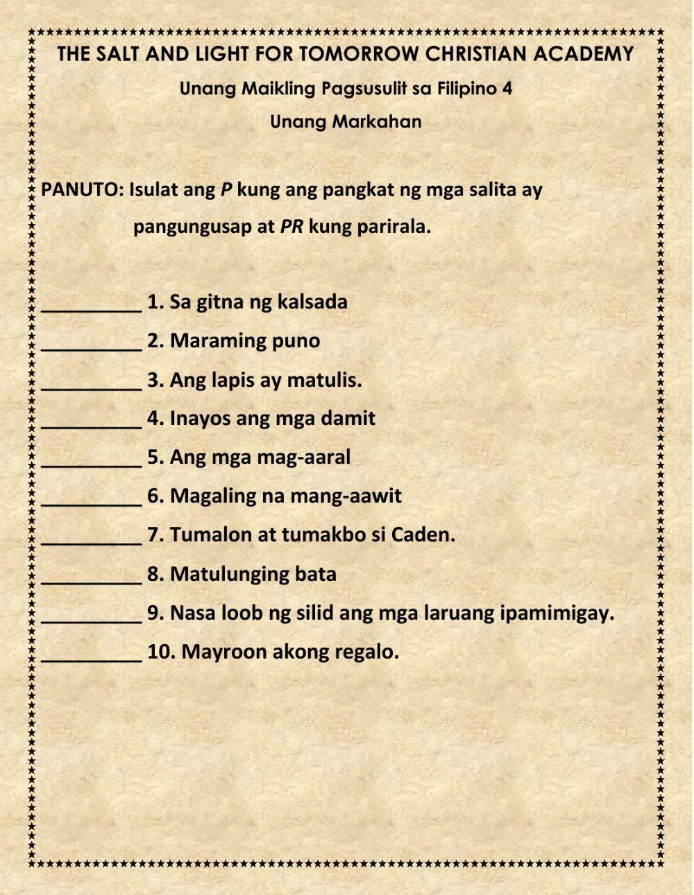 Filipino 4 quiz 1