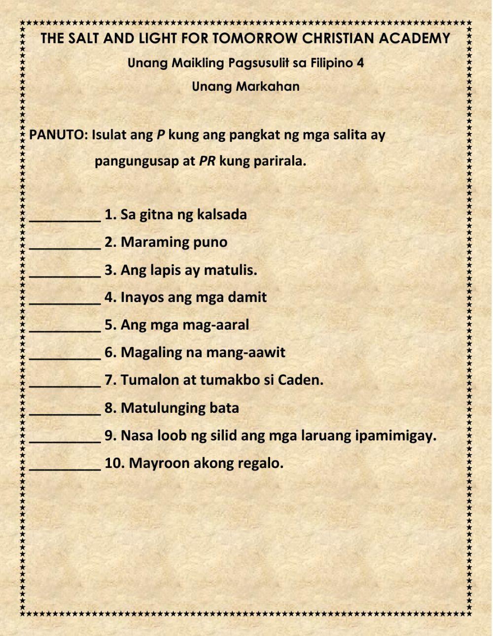 Filipino 4 quiz 1 Filipino 4 quiz 1