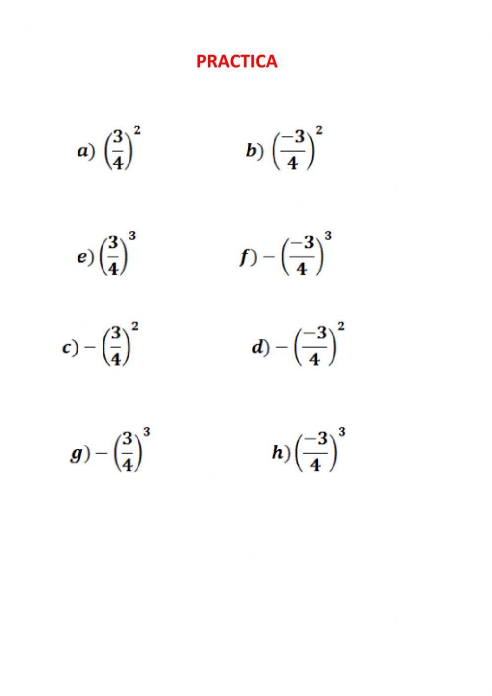 Ejercicios de potenciacion