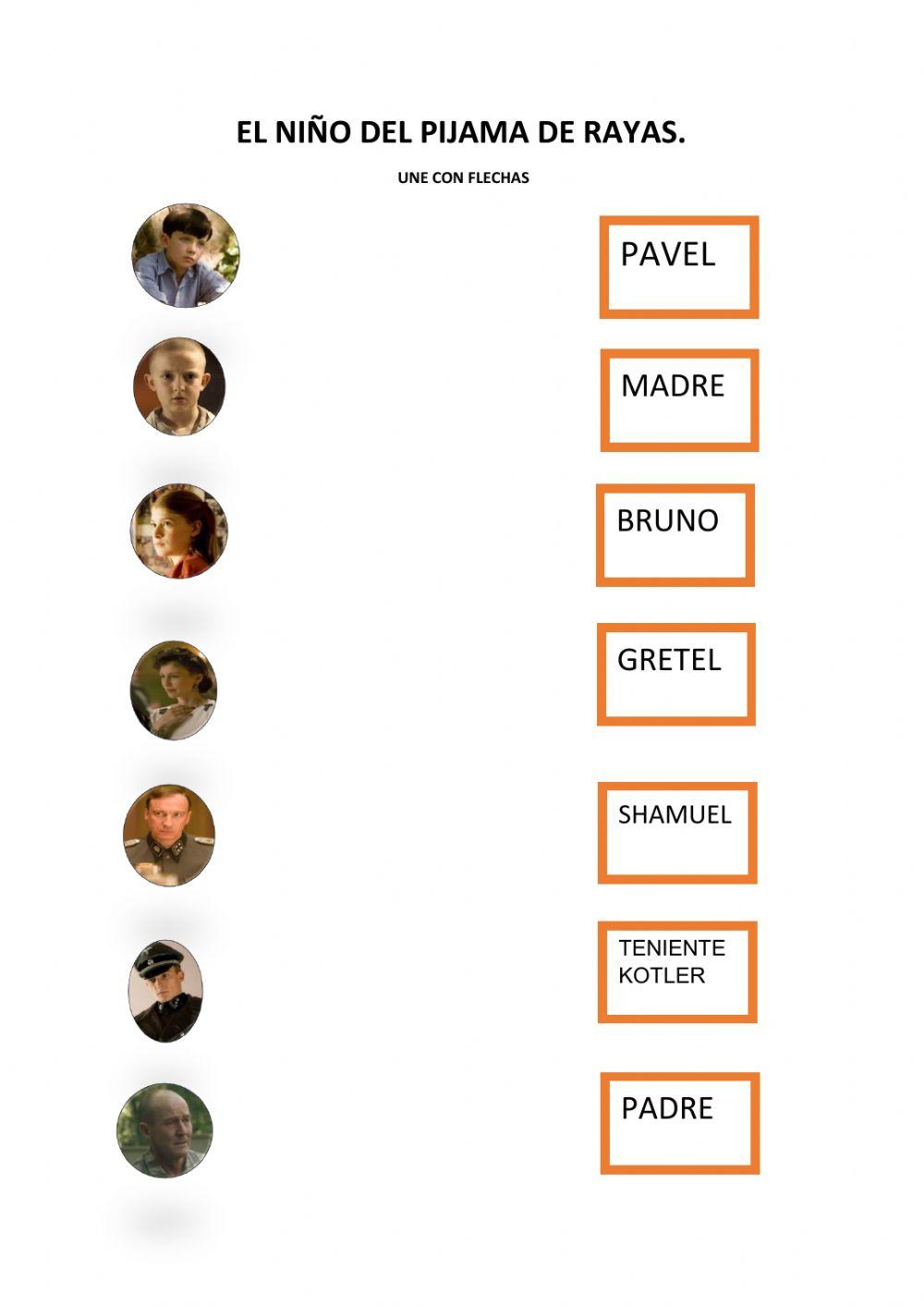 NIÑO DEL PIJAMA DE RAYAS. UNE CON FLECHAS