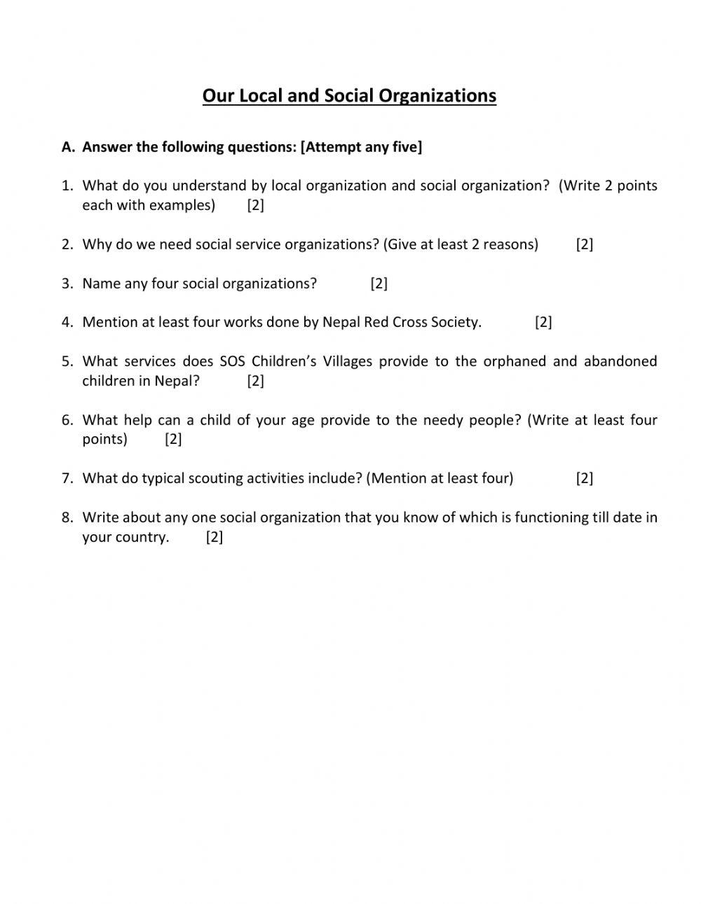 Our Local and Social Organizations-Subjective Assessment