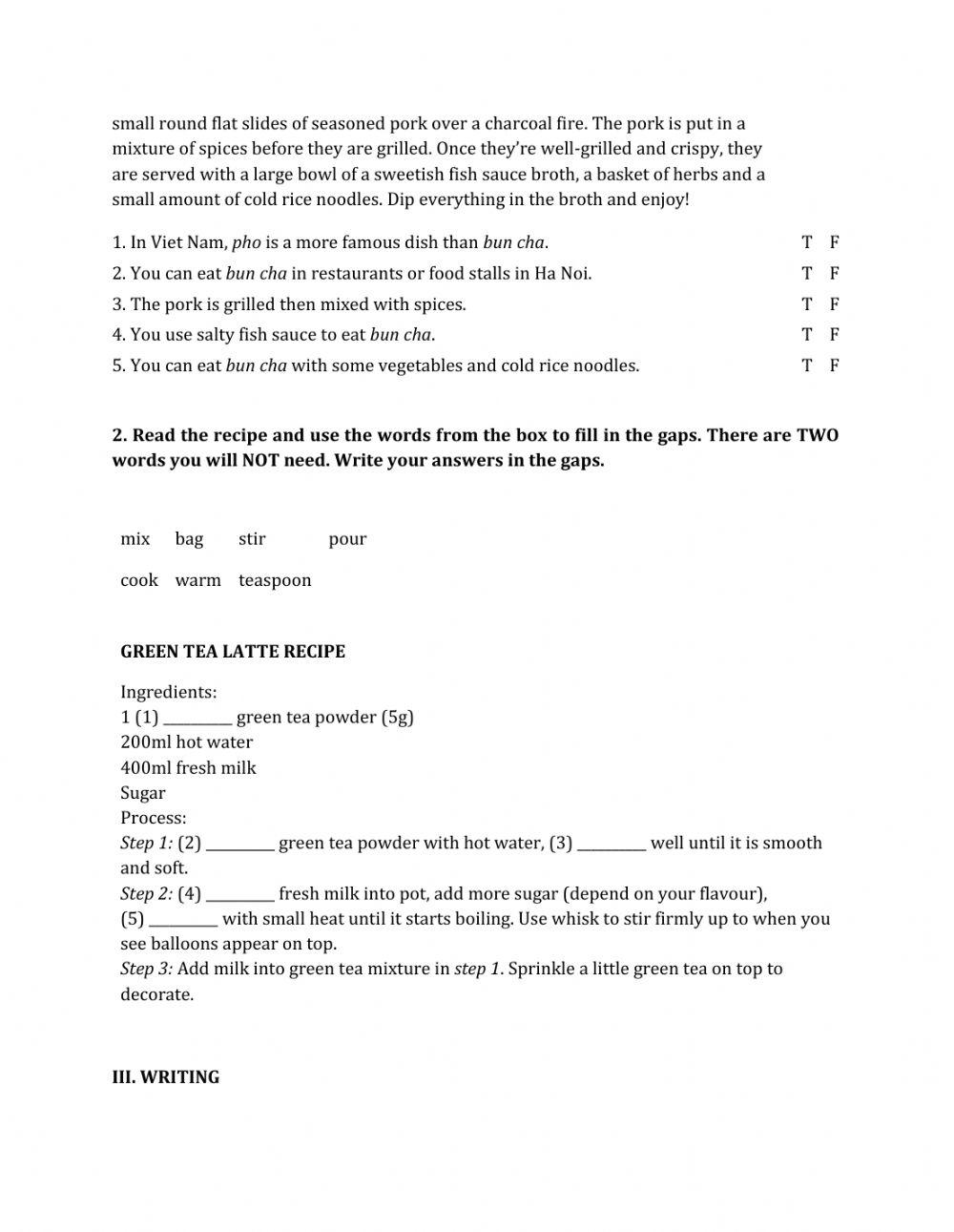 Lớp 7 - Kiểm tra 45 phút số 2 (Unit 4, 5)