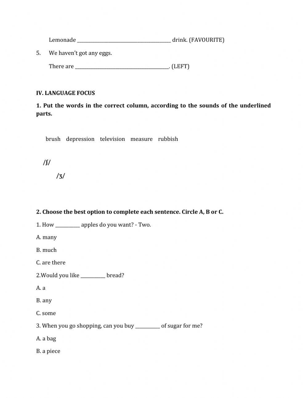 Lớp 7 - Kiểm tra 45 phút số 2 (Unit 4, 5)