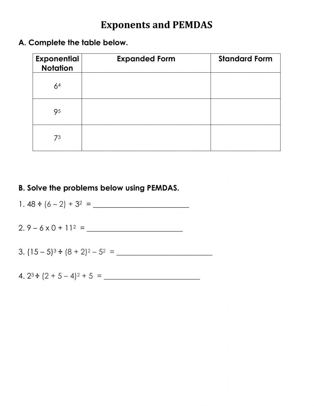 Exponents and Order of Operations