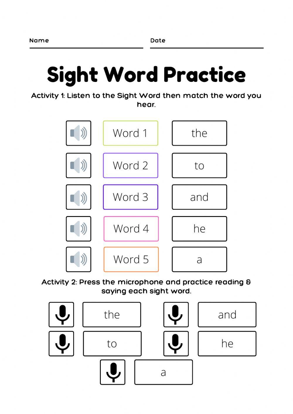 Sight Word Practice List 1 Week 1