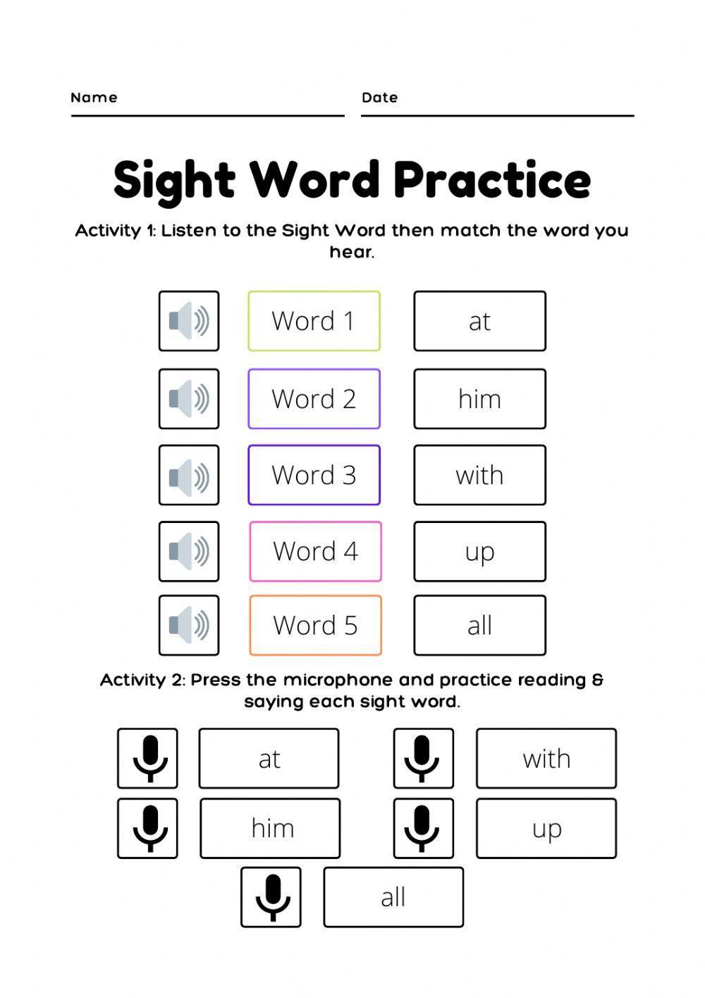 Sight Word Practice List 1 Week 5