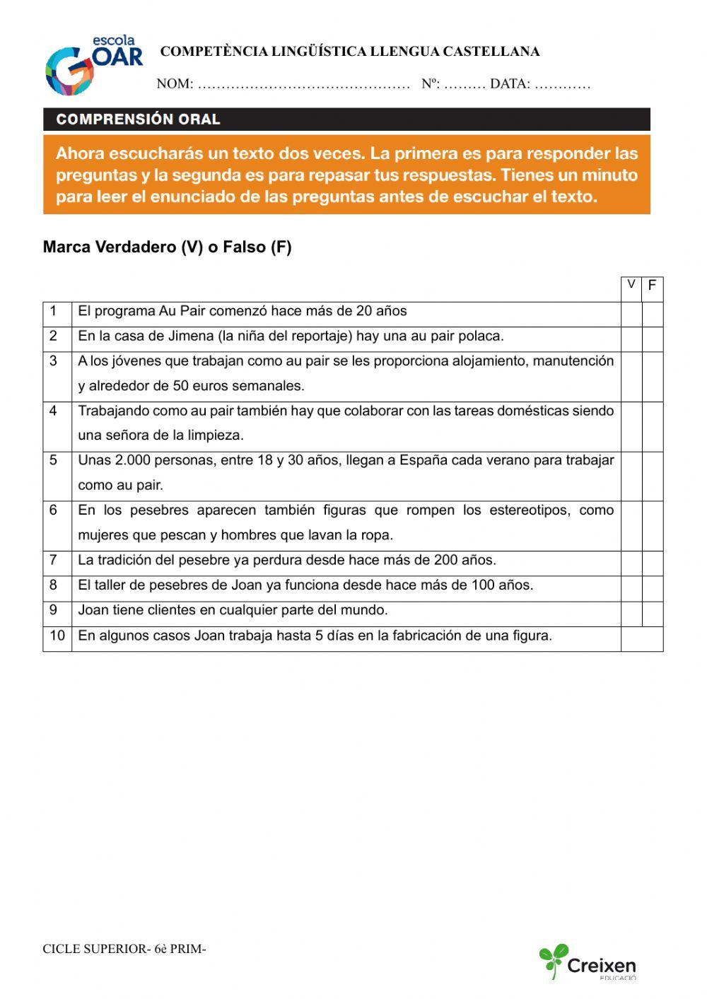 Comprensión oral: los pesebres yaupair