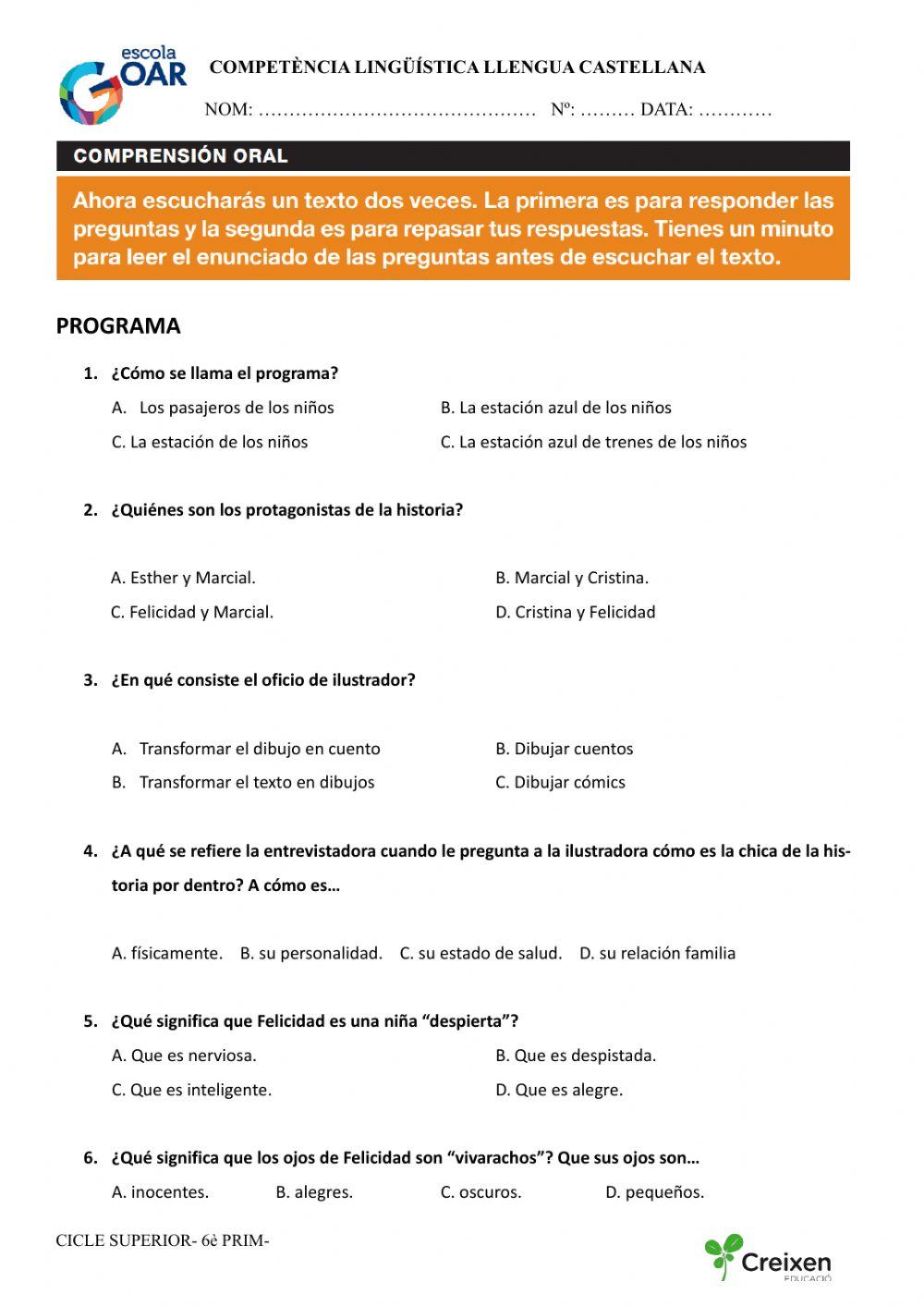 Comprensión oral:La estación azul