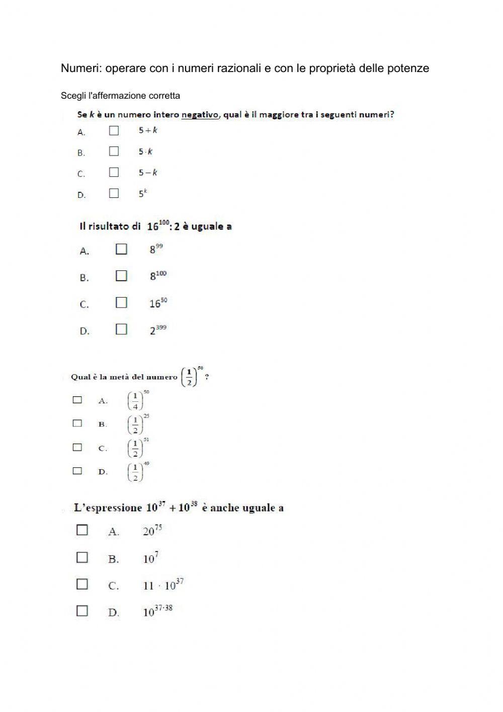 Operare con numeri razionali e con le potenze