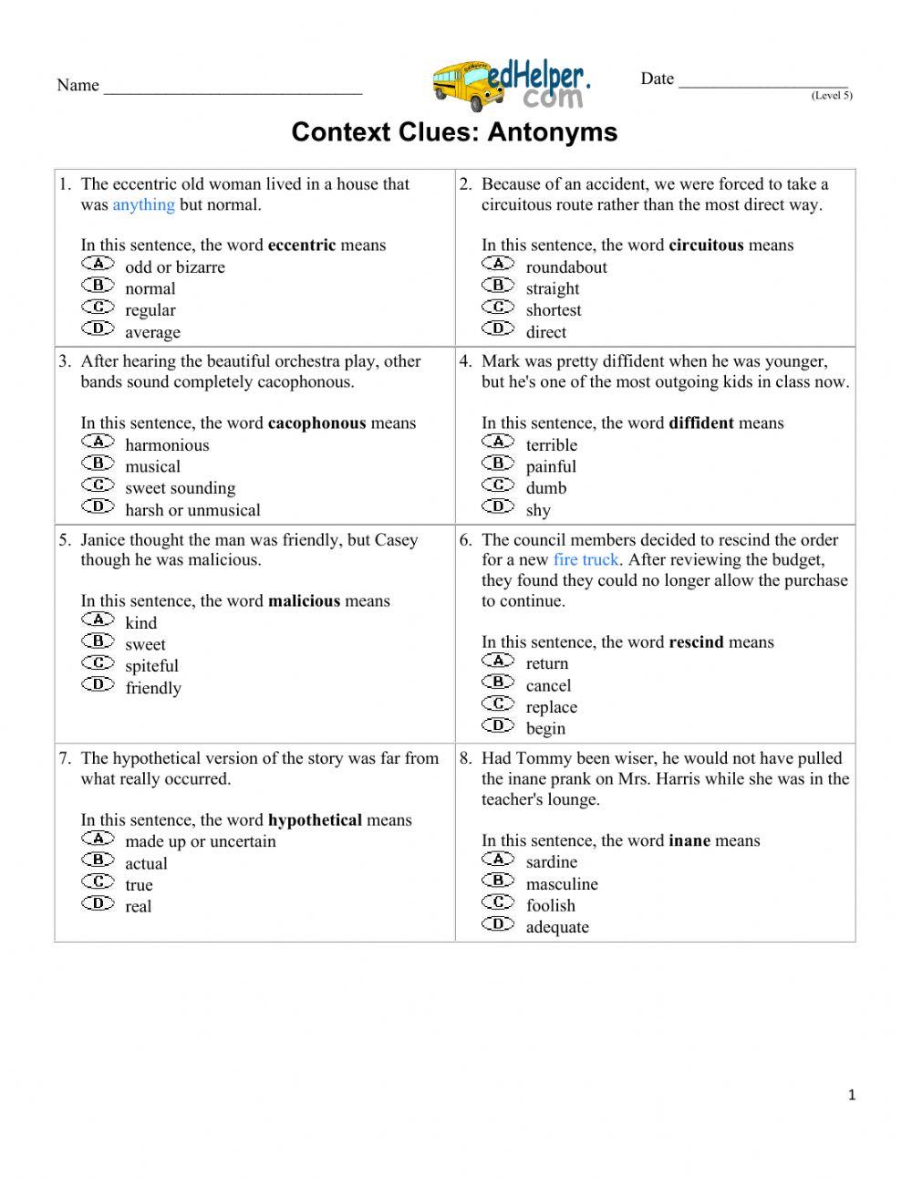5948196 | Context Clues - Antonyms | Lisamock528