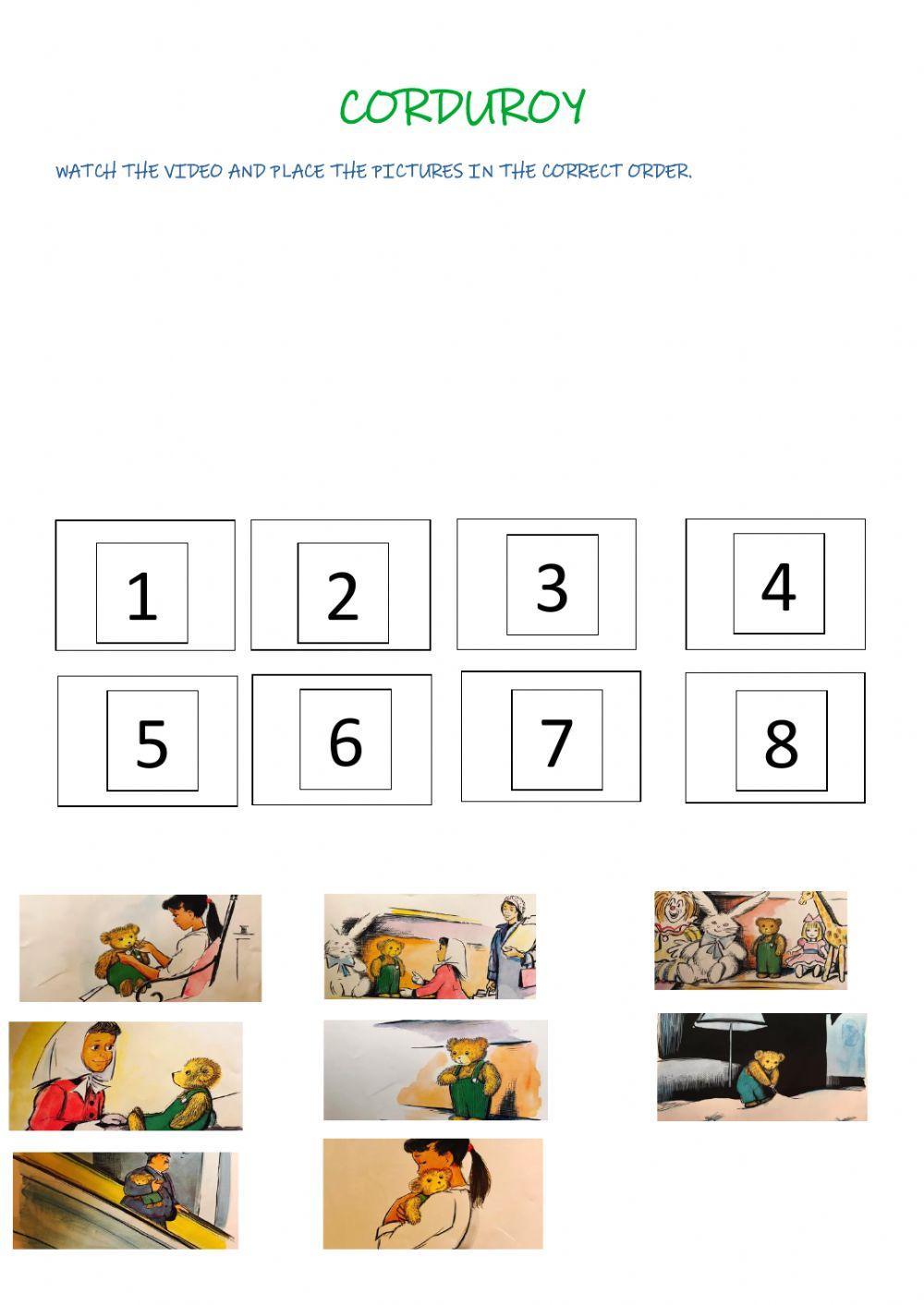 Corduroy, watch and sequence worksheet | Live Worksheets