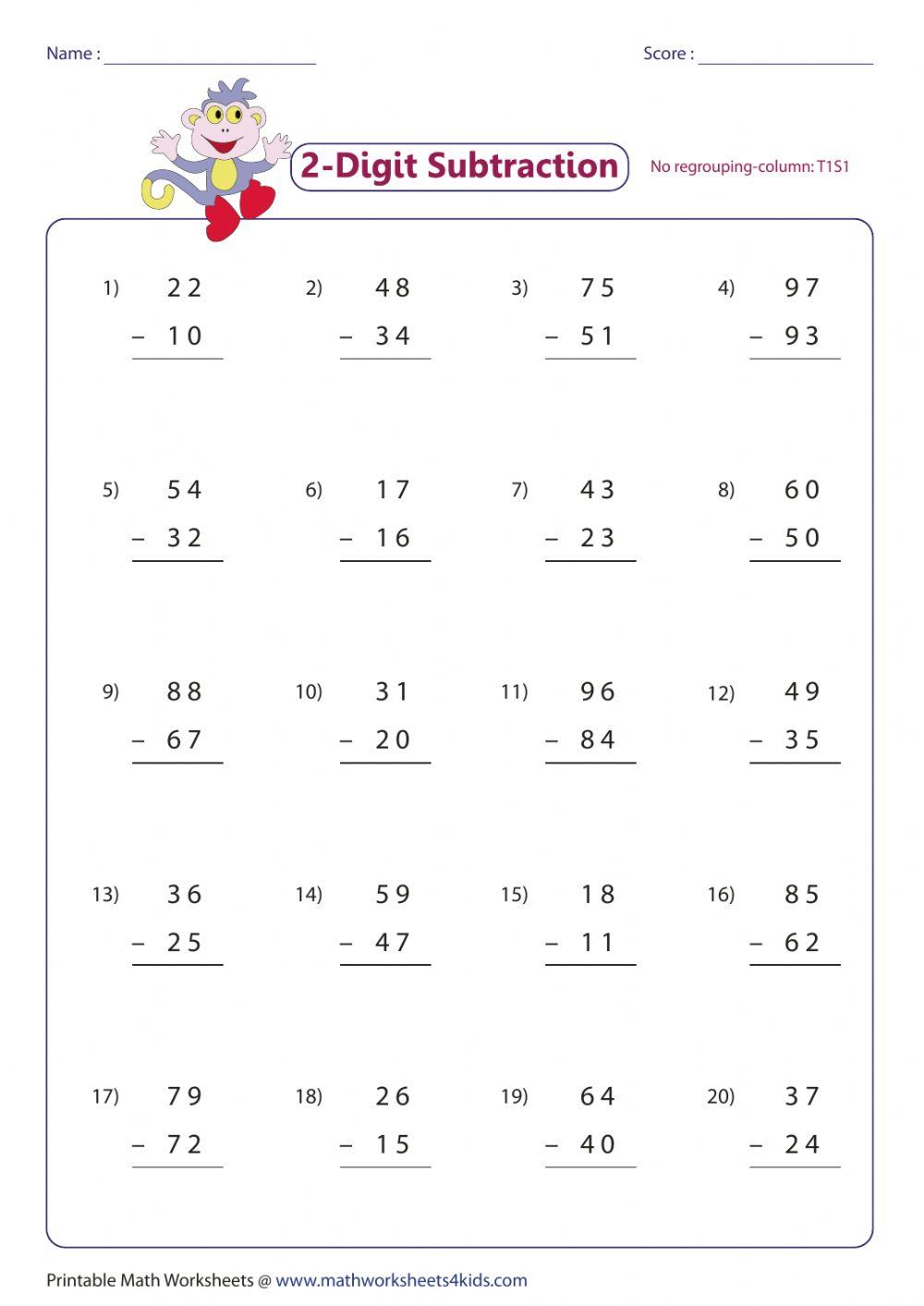 MW4K Subtracting No Regrouping online exercise for Live Worksheets