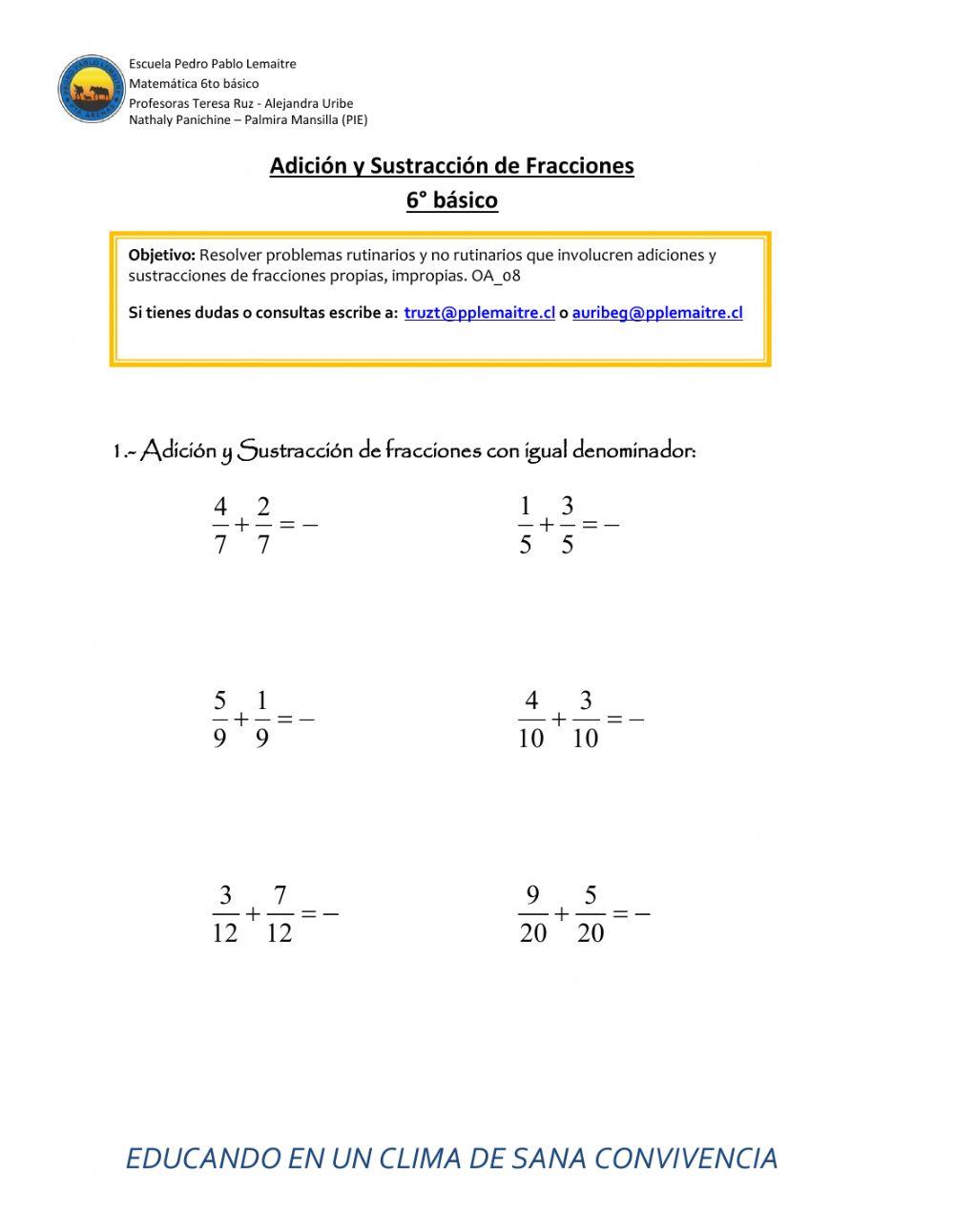 Suma y resta de fracciones U1prio6to