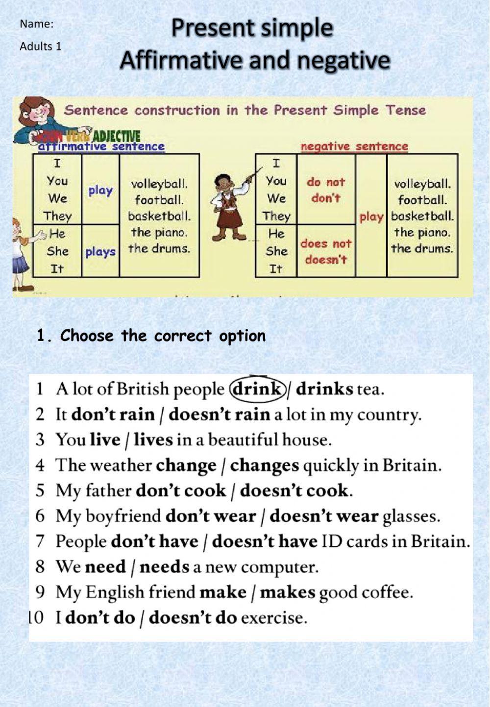 Present simple affirmative and negative