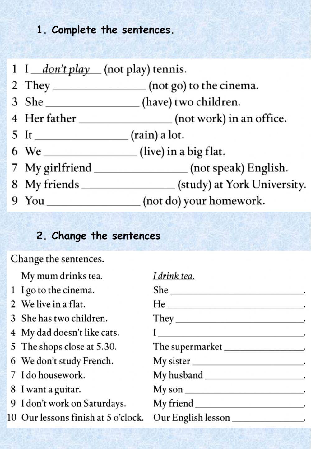 Present simple affirmative and negative