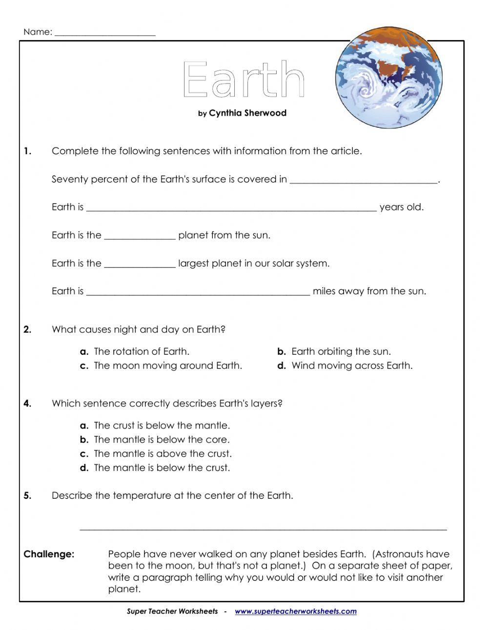 Earth Article and Questions