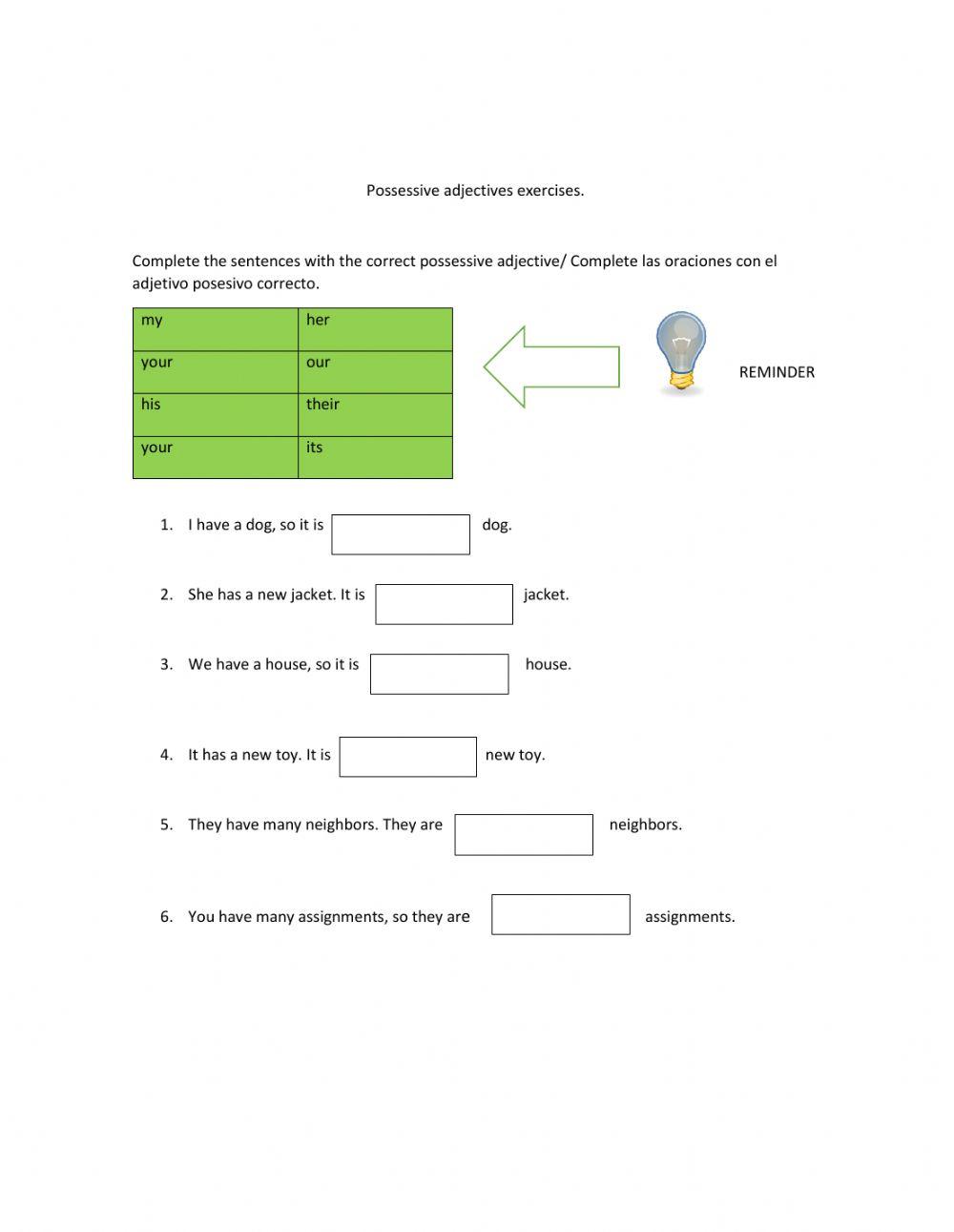 Personal pronouns and possessive adjectives
