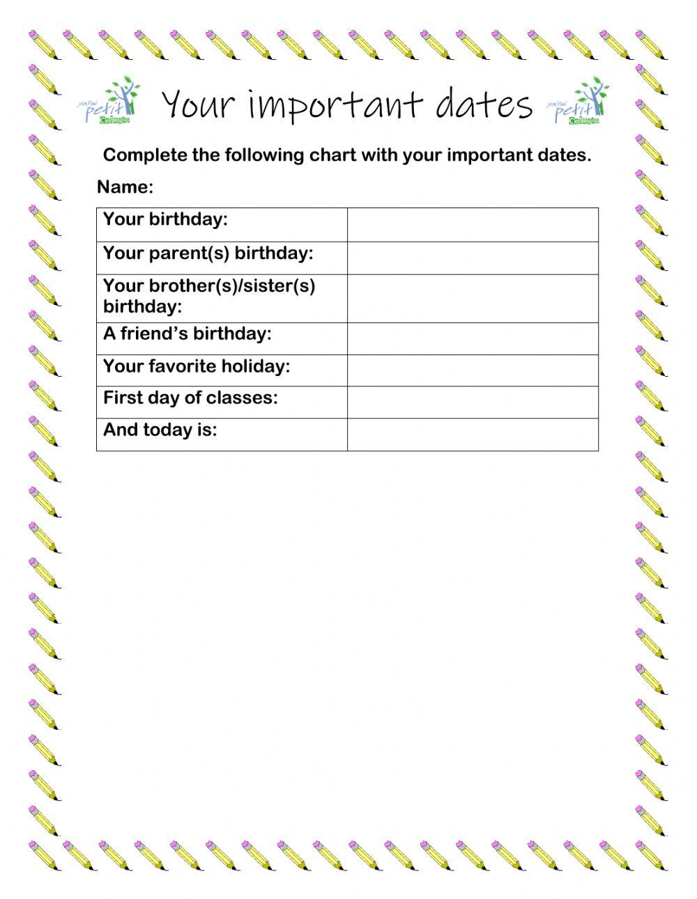 Your important dates
