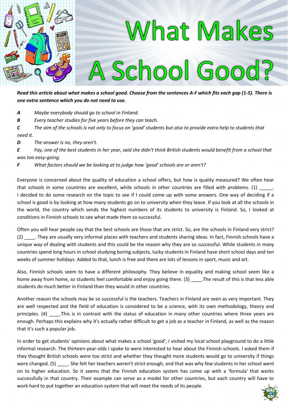 What Makes  A School Good?