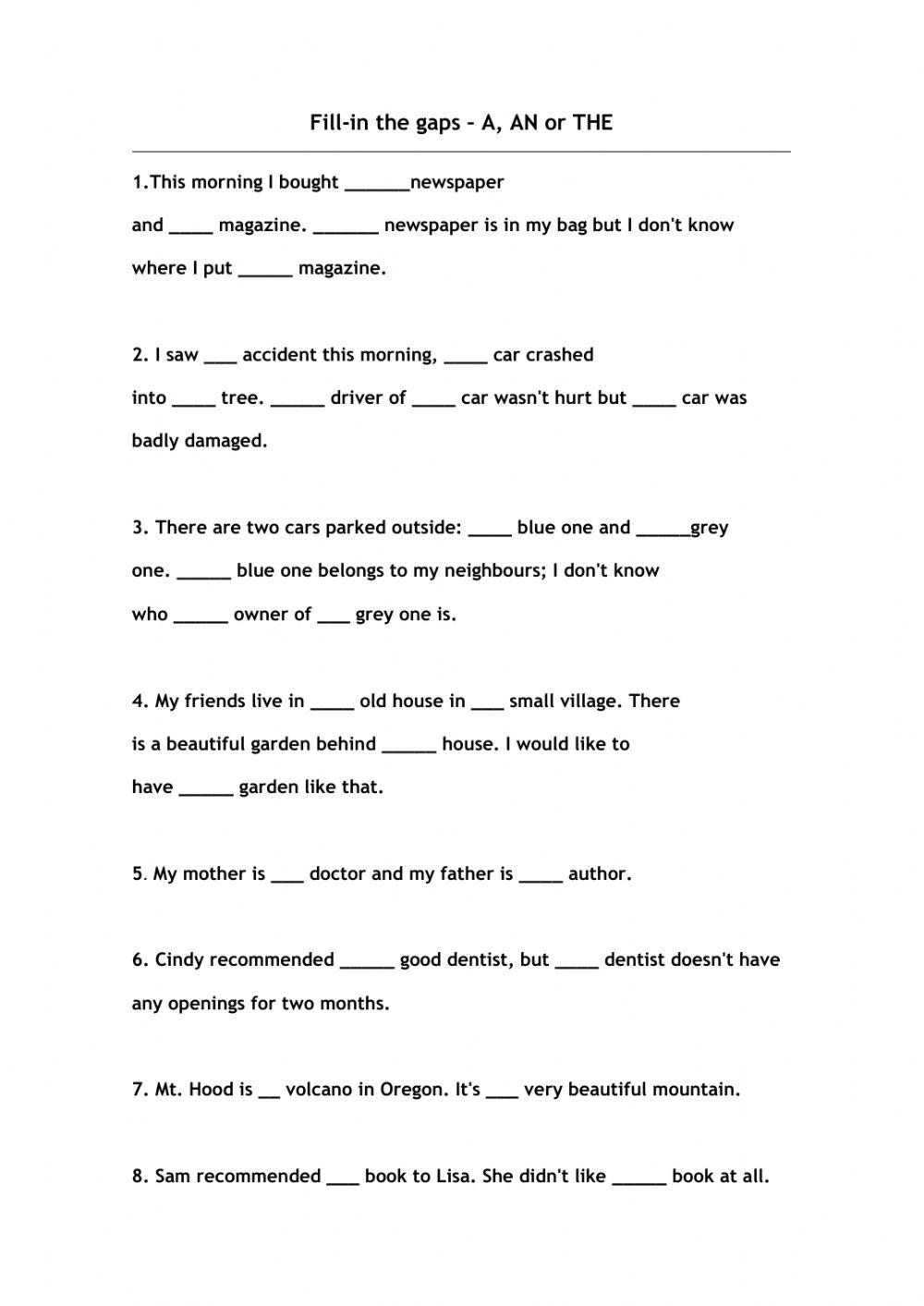 Definite and Indefinite Articles